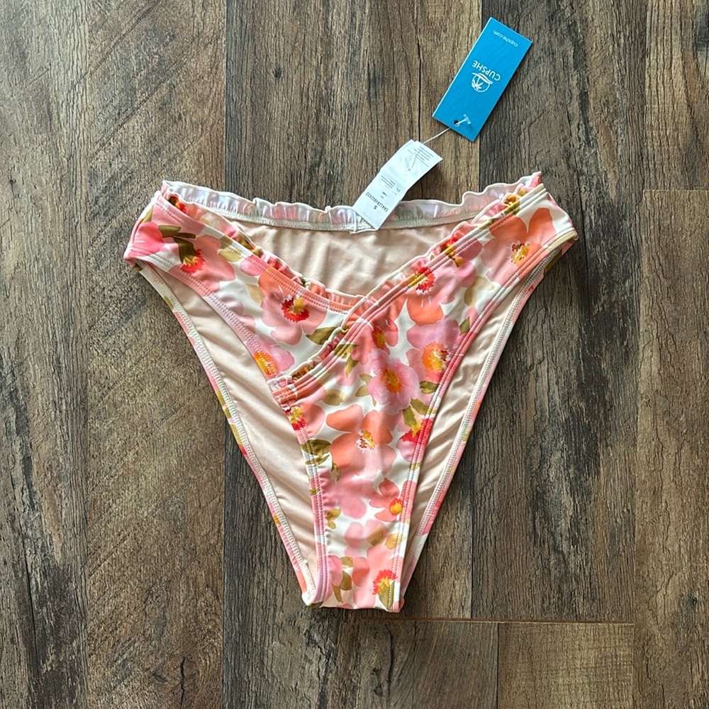 Cupshe Pink and Orange Floral Printed Bikini Bottom New With Tags small